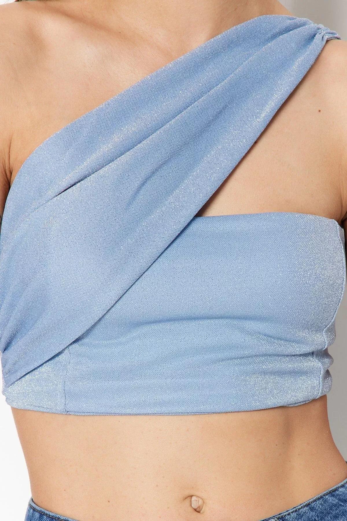 Trendyol - Blue Knitted Shiny Crop Top