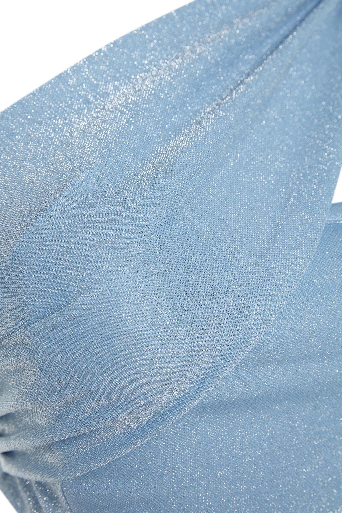 Blue Knitted Shiny Crop Top, , large image number 6