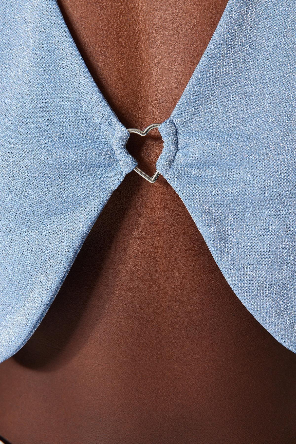 Blue Cut Out Detailed Crop Top, , large image number 4