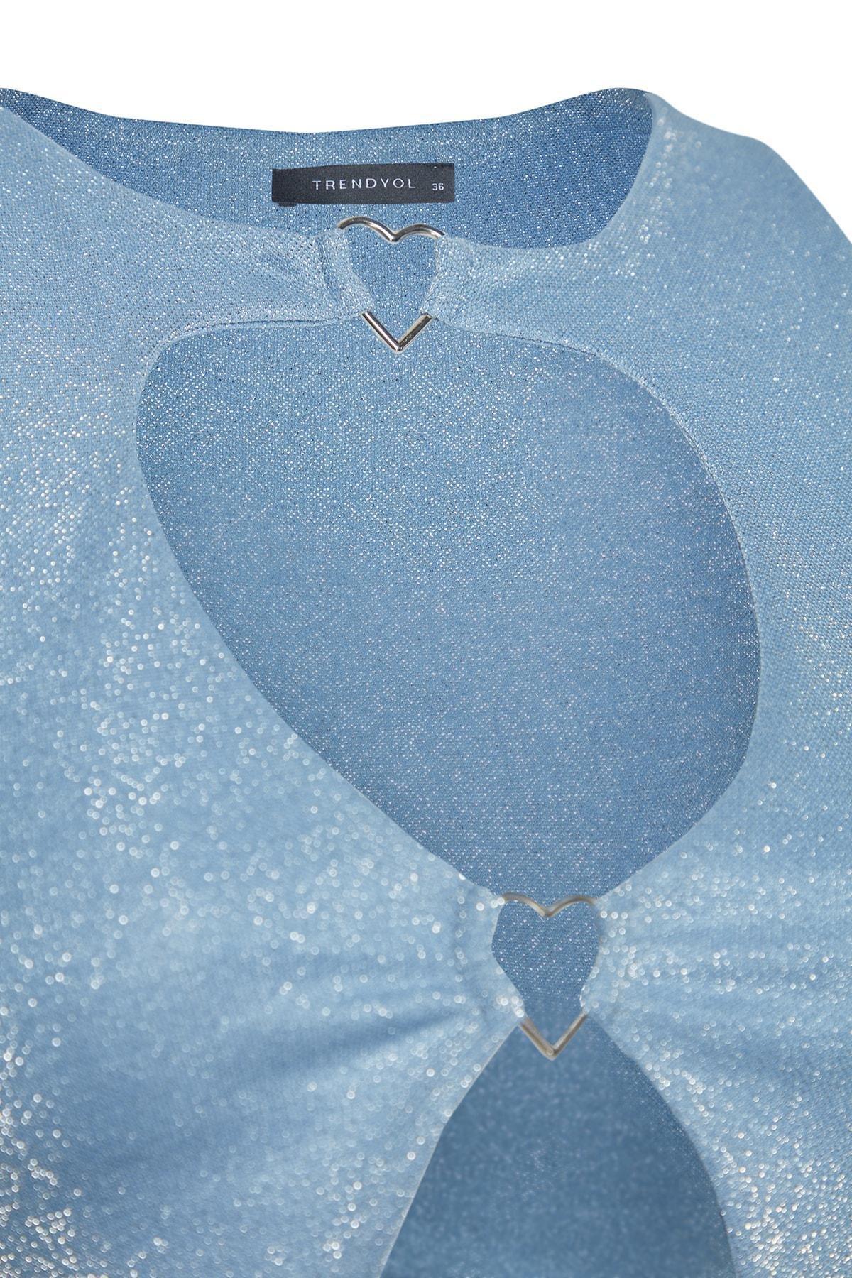 Blue Cut Out Detailed Crop Top, , large image number 6
