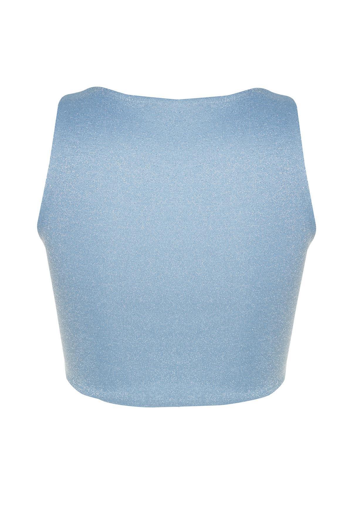 Blue Cut Out Detailed Crop Top, , large image number 7
