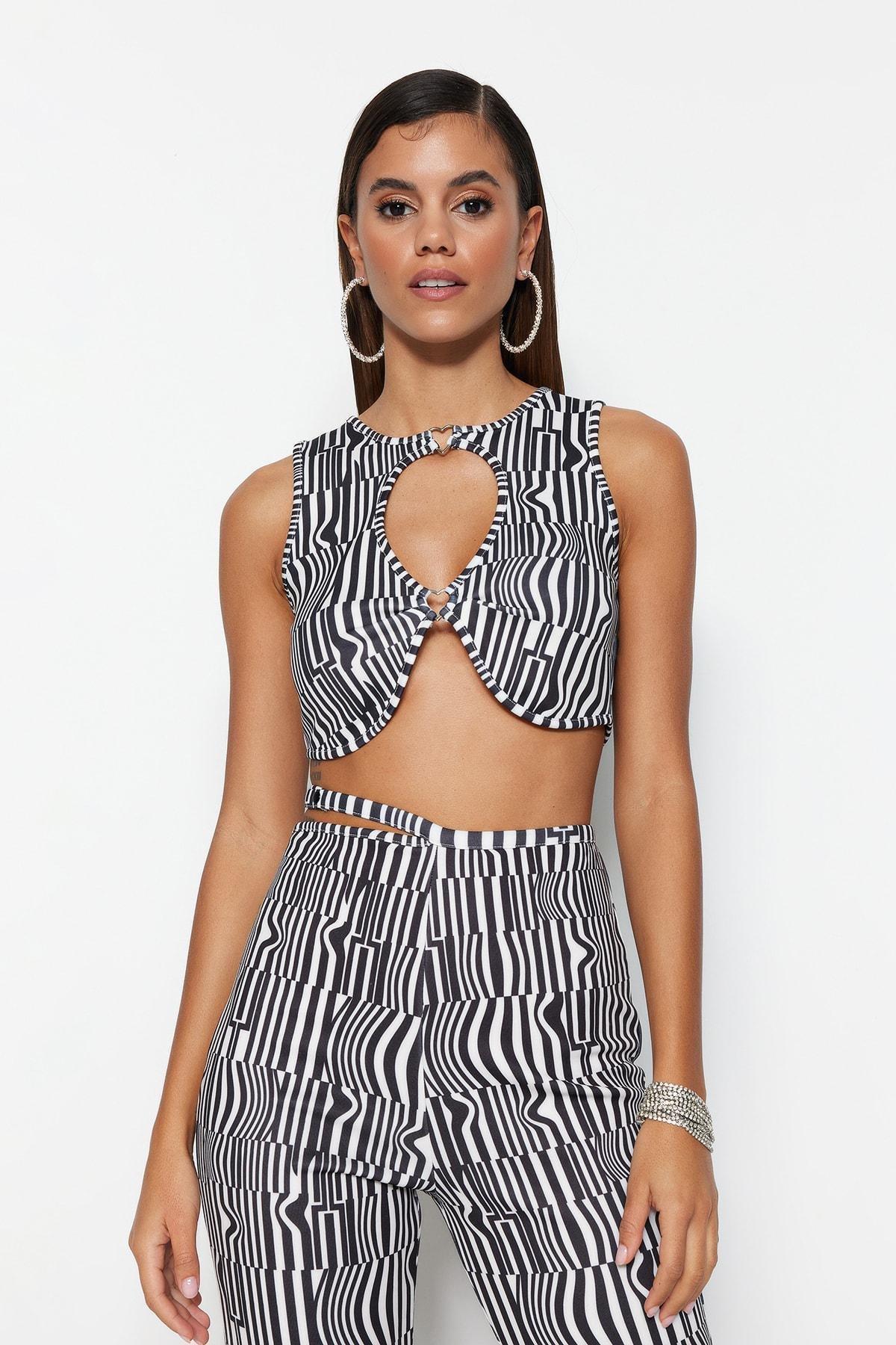 Multicolour Striped Crop Top, , large image number 1
