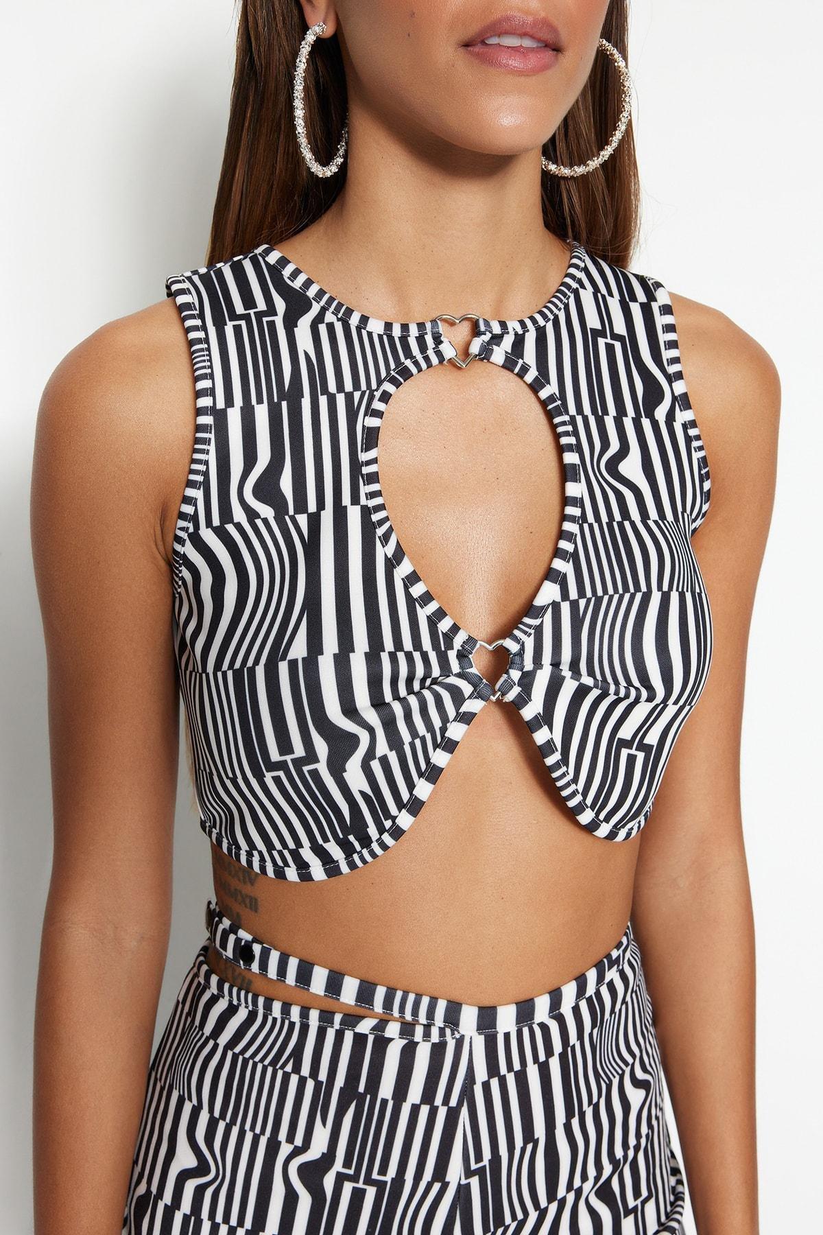 Multicolour Striped Crop Top, , large image number 2
