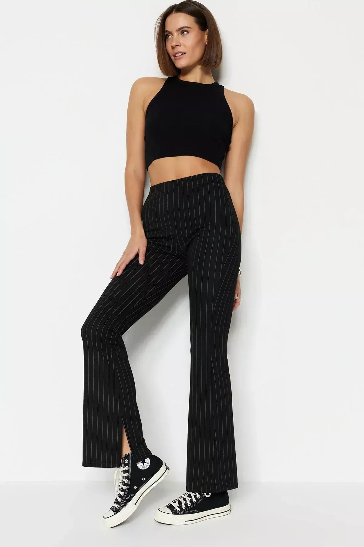 Black Stripped Trousers, Black, large image number 0