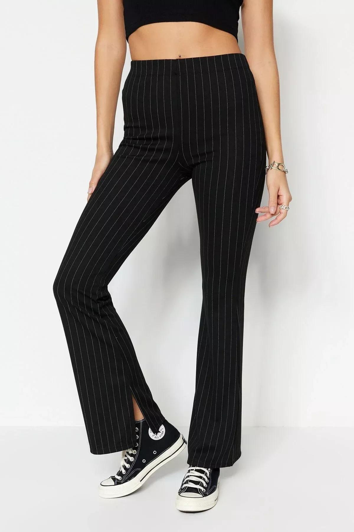 Black Stripped Trousers, Black, large image number 2