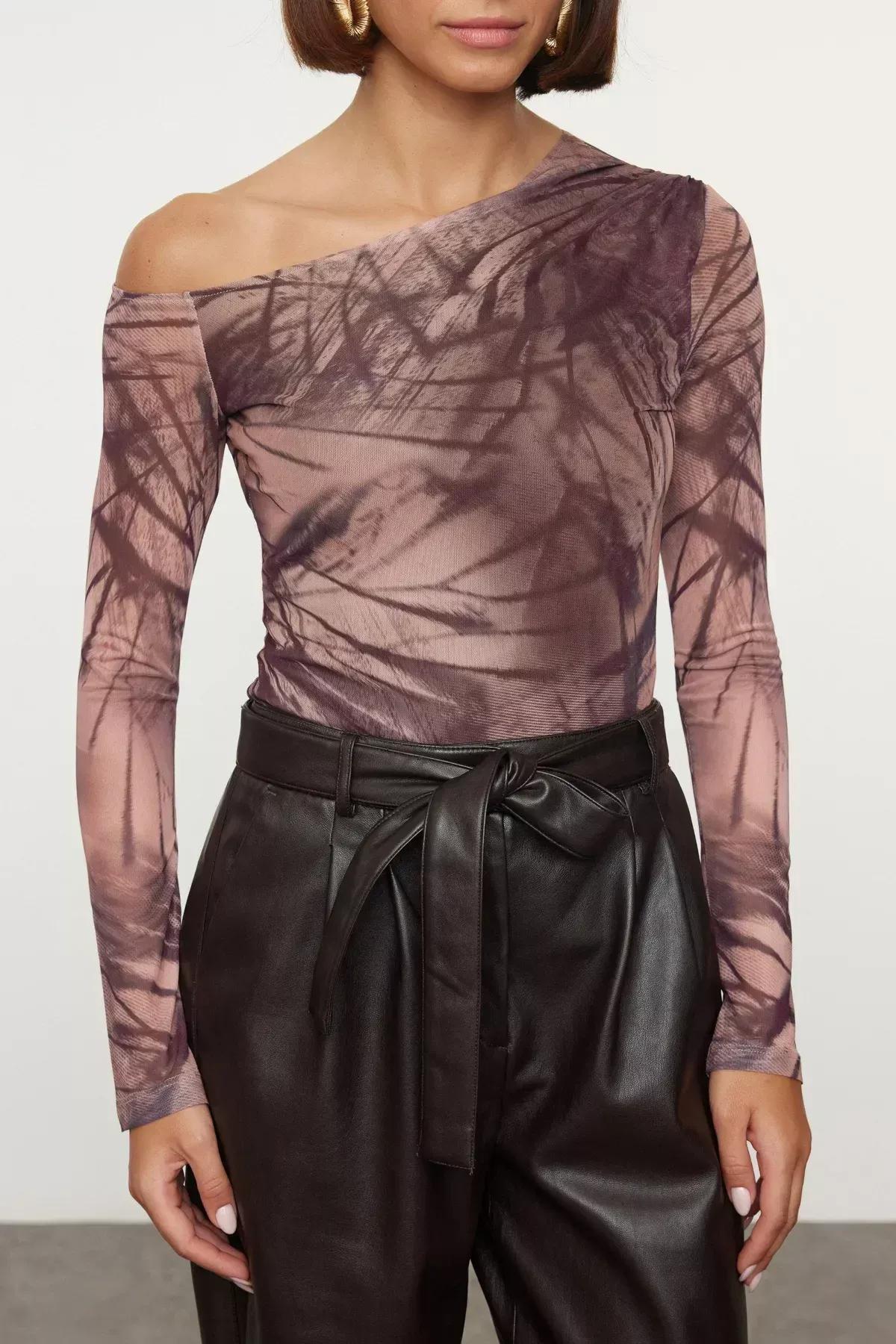 Brown Patterned Bodysuit, Light brown, large image number 2