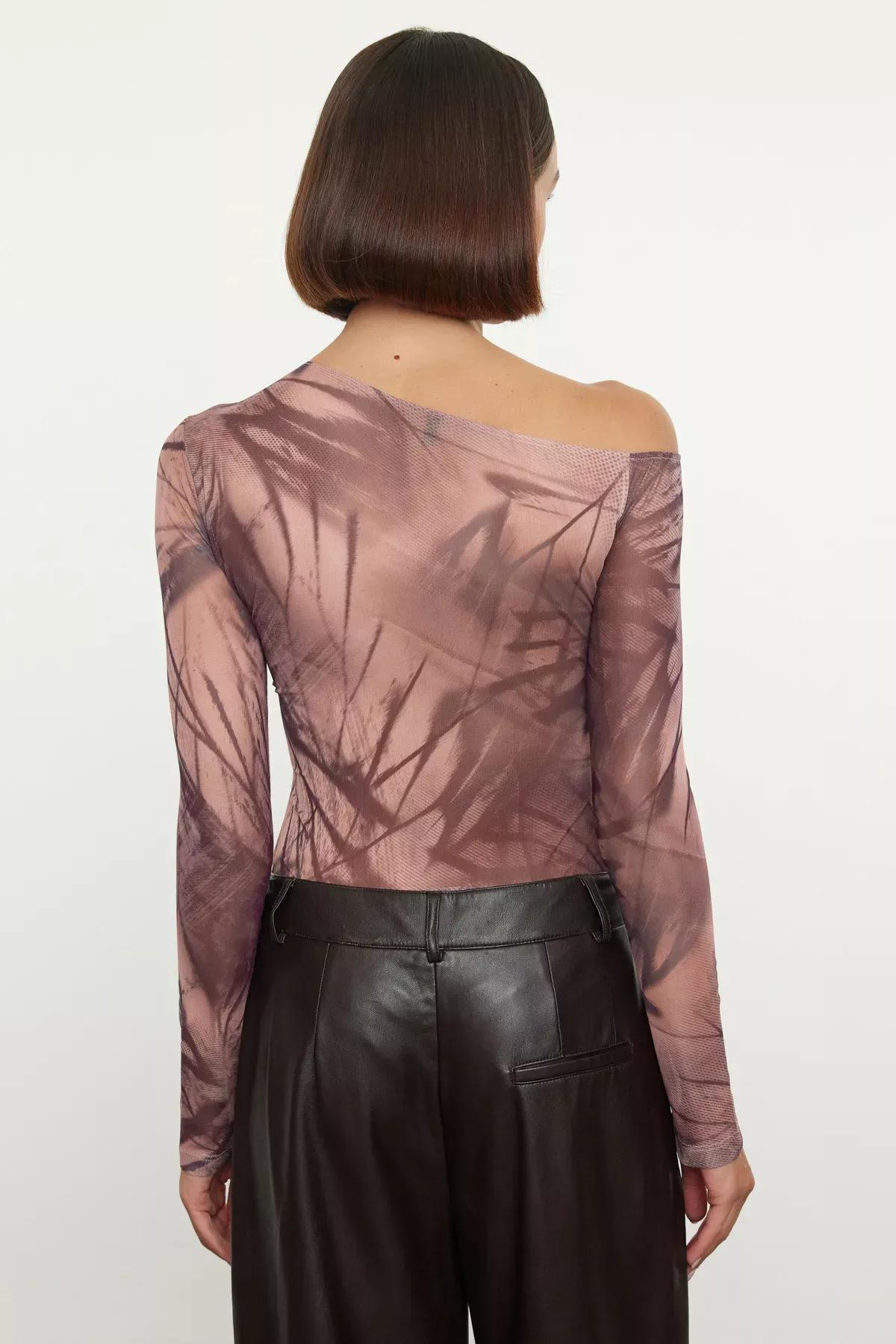 Brown Patterned Bodysuit, Light brown, large image number 4