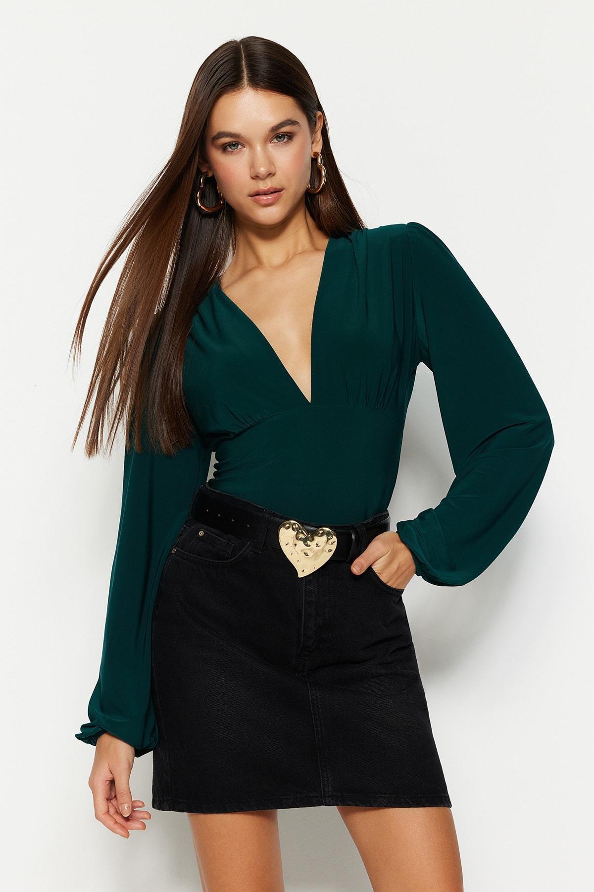 V-Neck Fitted Bodysuit, , large image number 2