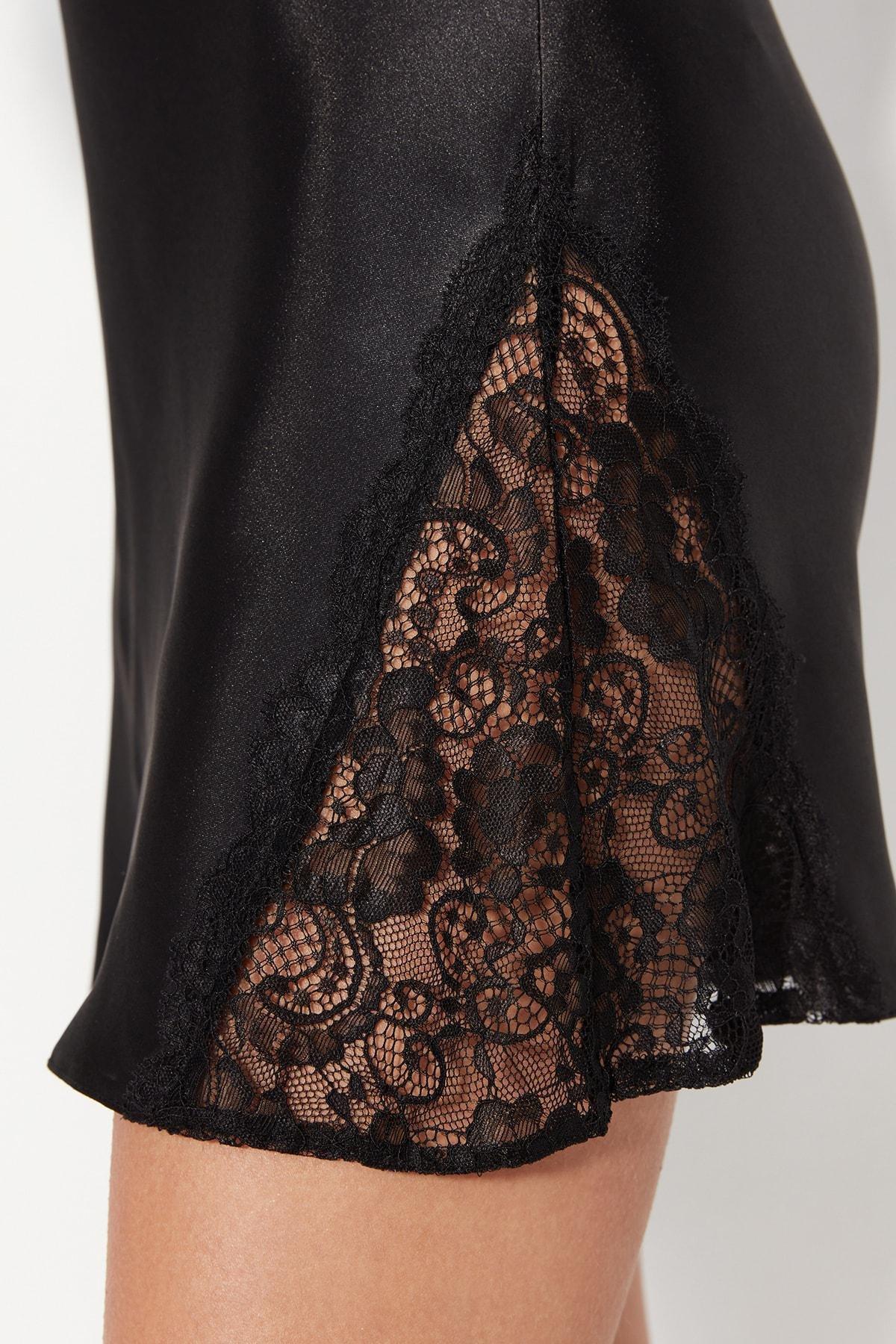 Trendyol - Black Cowl Neck Nightgown