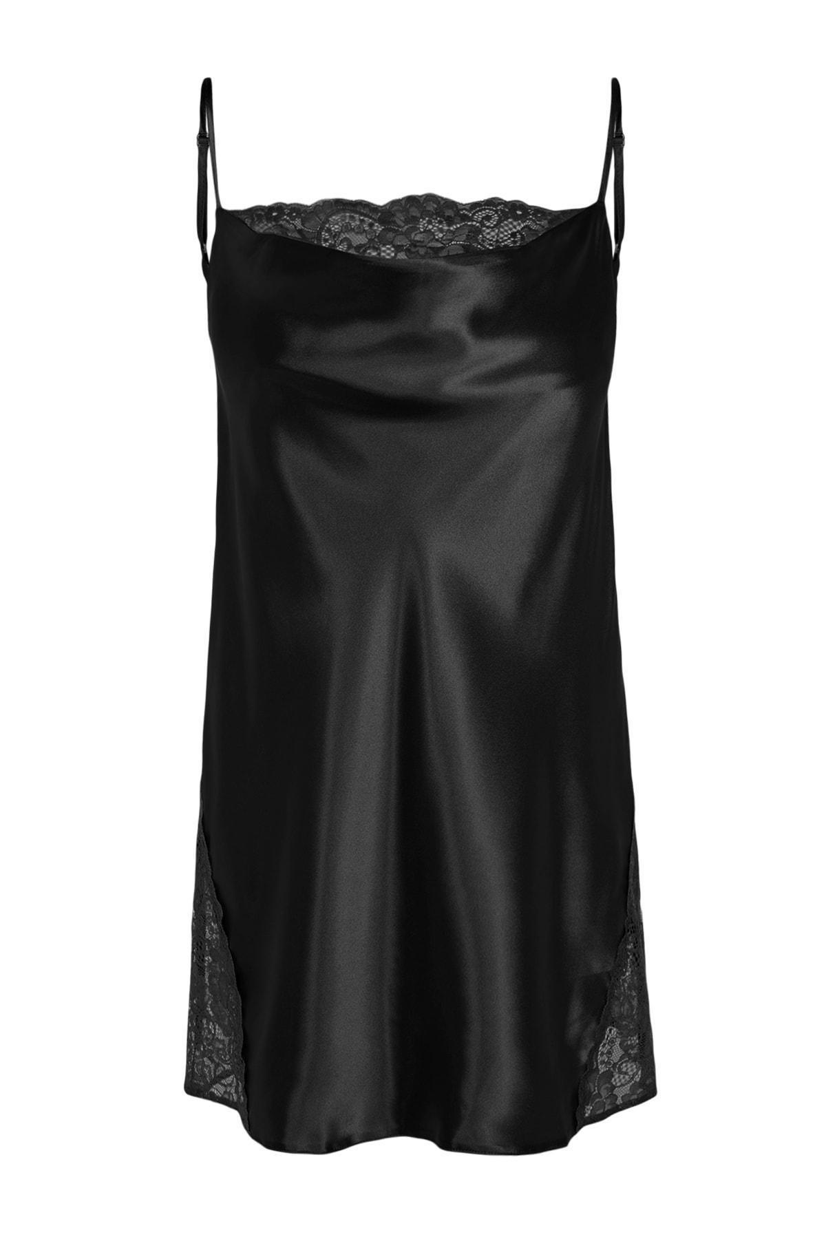 Trendyol - Black Cowl Neck Nightgown