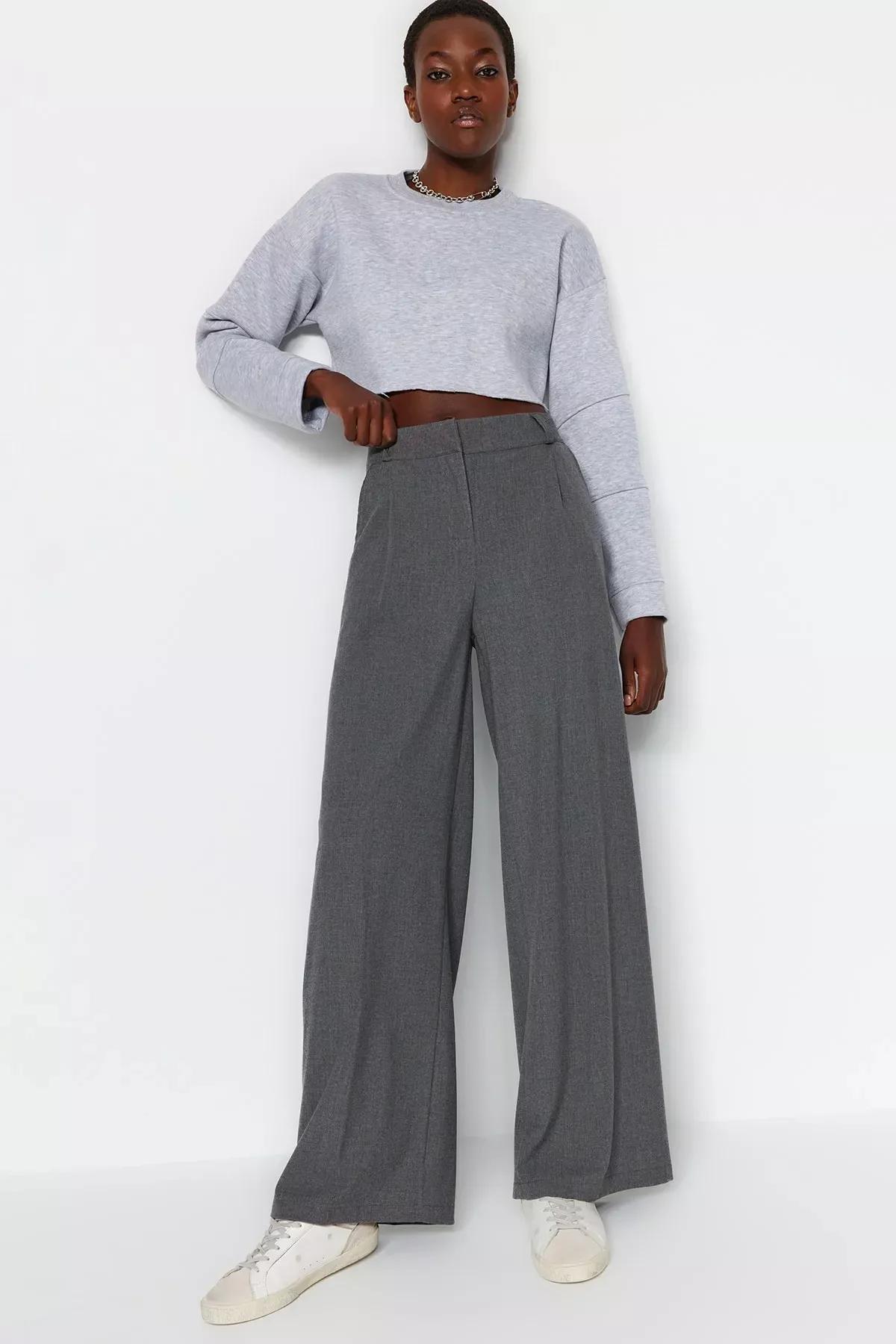 Grey Wide Leg Pants, Gray, medium