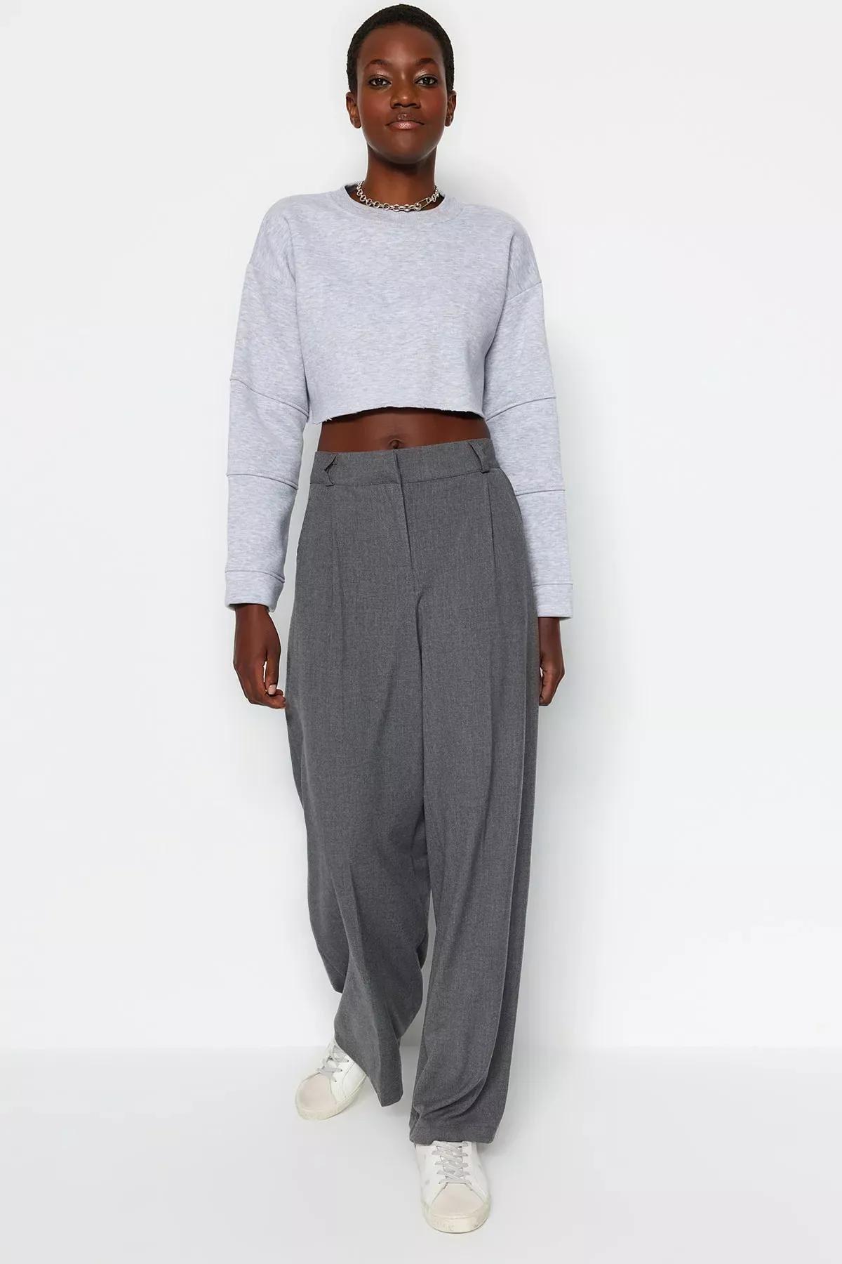 Grey Wide Leg Pants, Gray, medium