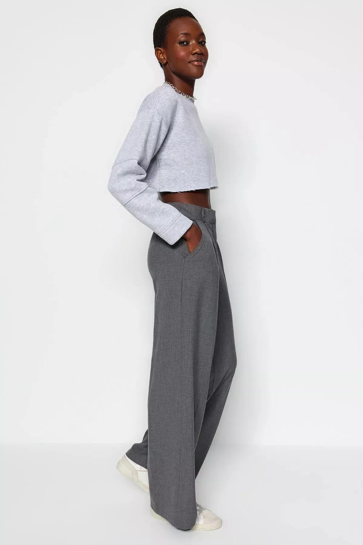 Grey Wide Leg Pants, Gray, medium