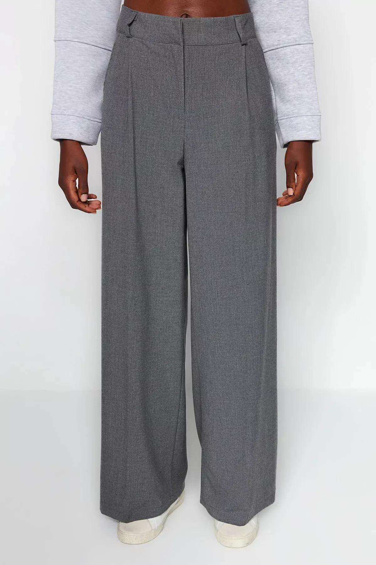 Grey Wide Leg Pants, Gray, large image number 3