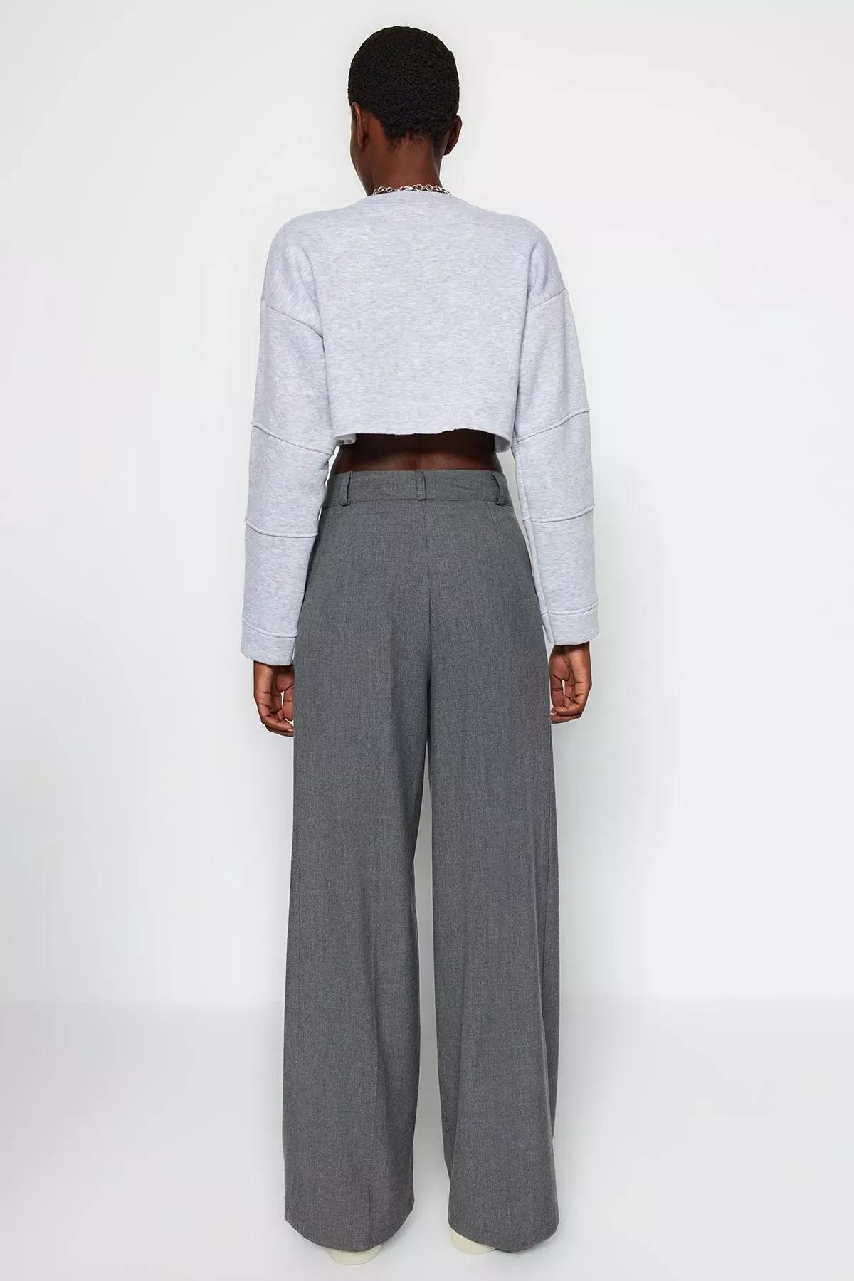 Grey Wide Leg Pants, Gray, large image number 4