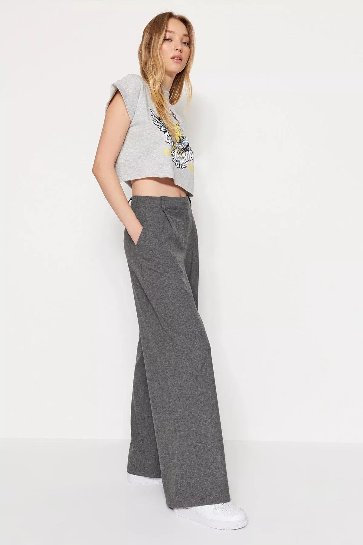 Grey Wide Leg Pants, Gray, large image number 5