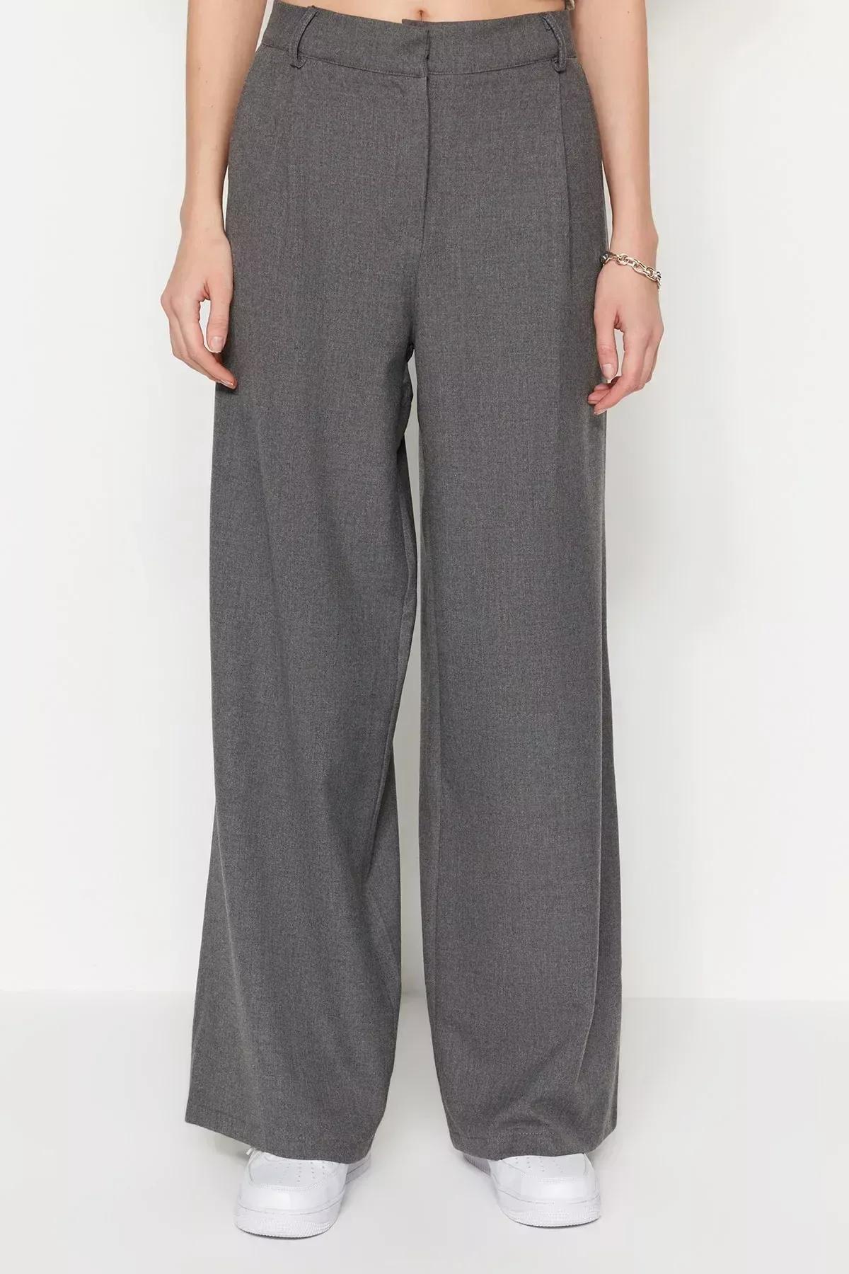 Grey Wide Leg Pants, Gray, large image number 6