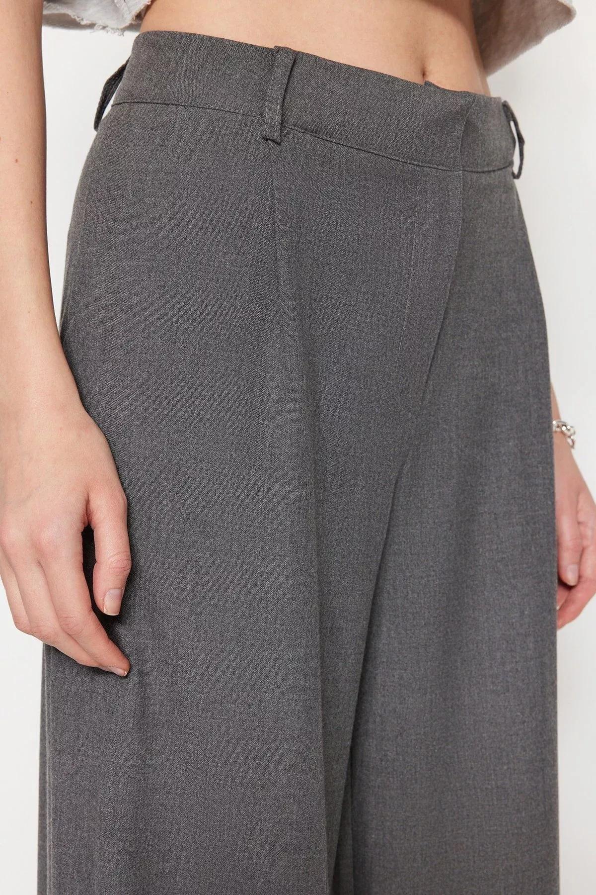 Grey Wide Leg Pants, Gray, large image number 7