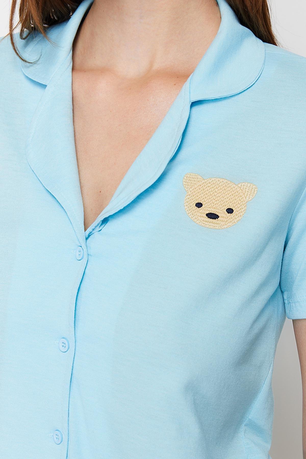 Blue Shirt Collar Pajama Set, , large image number 3