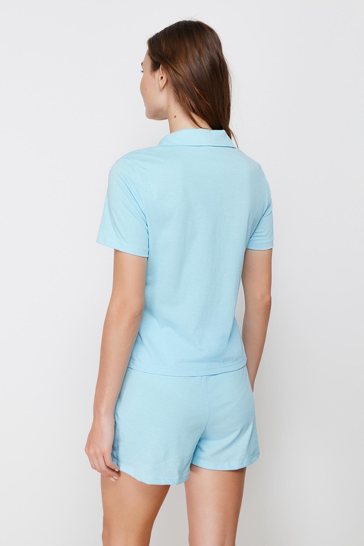 Blue Shirt Collar Pajama Set, , large image number 4