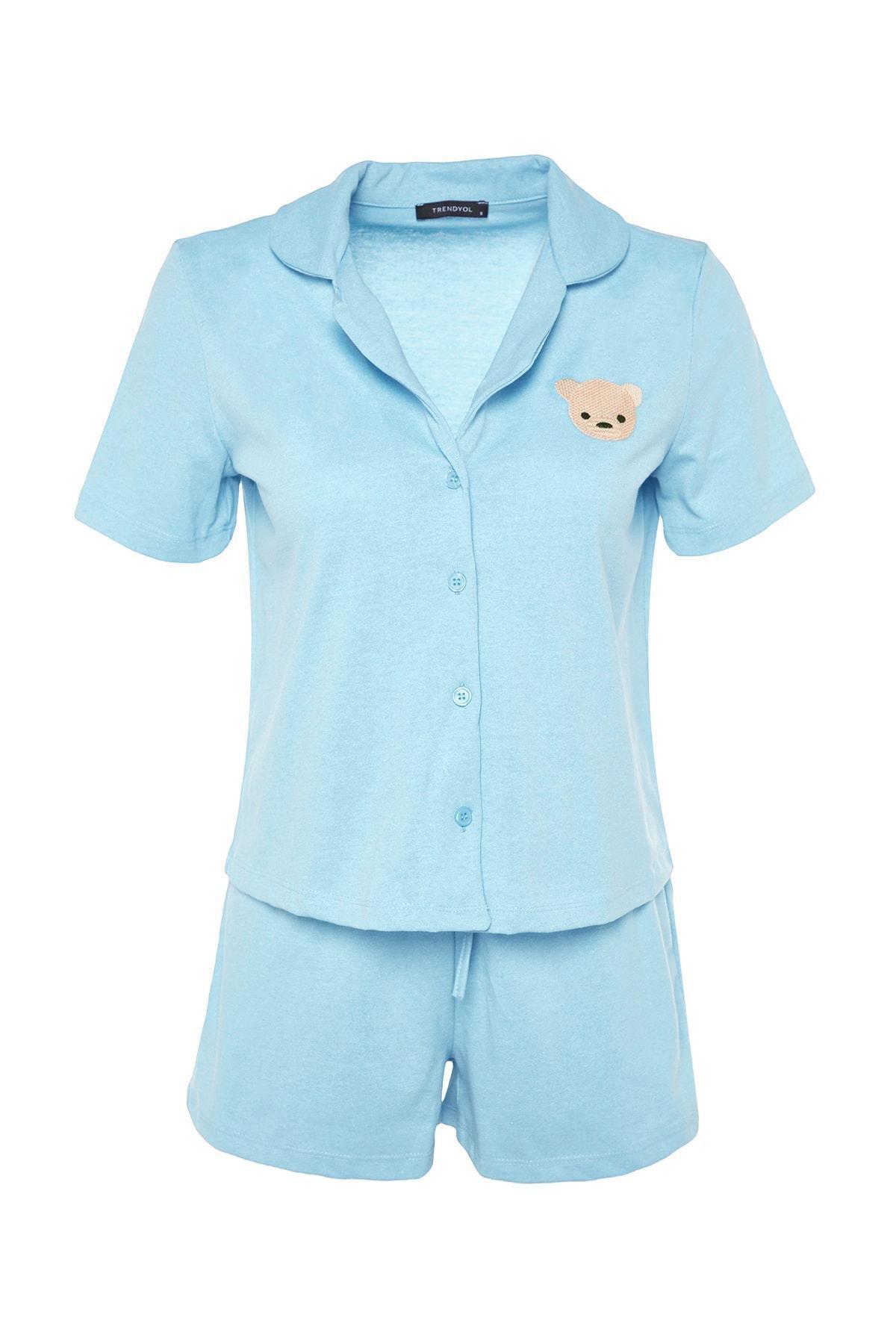 Blue Shirt Collar Pajama Set, , large image number 6