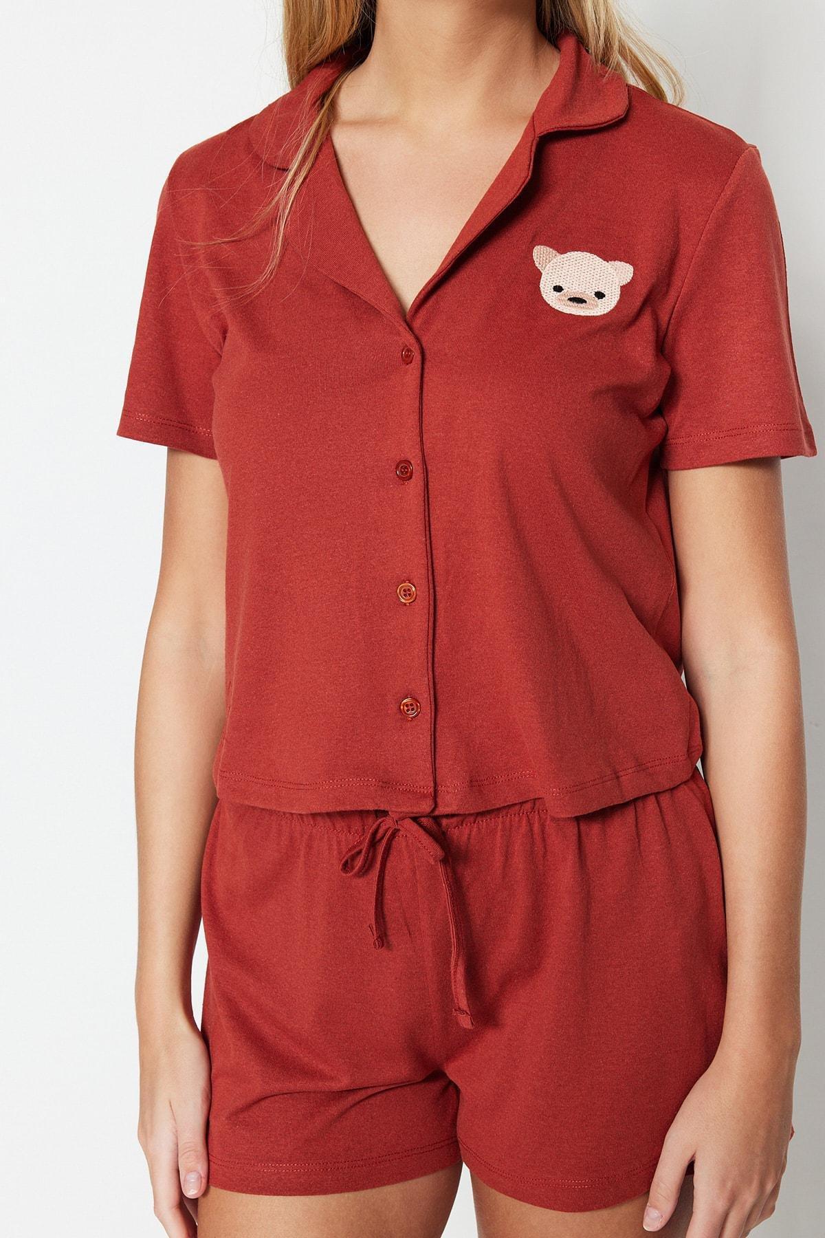 Orange Shirt Collar Pajama Set, , large image number 2