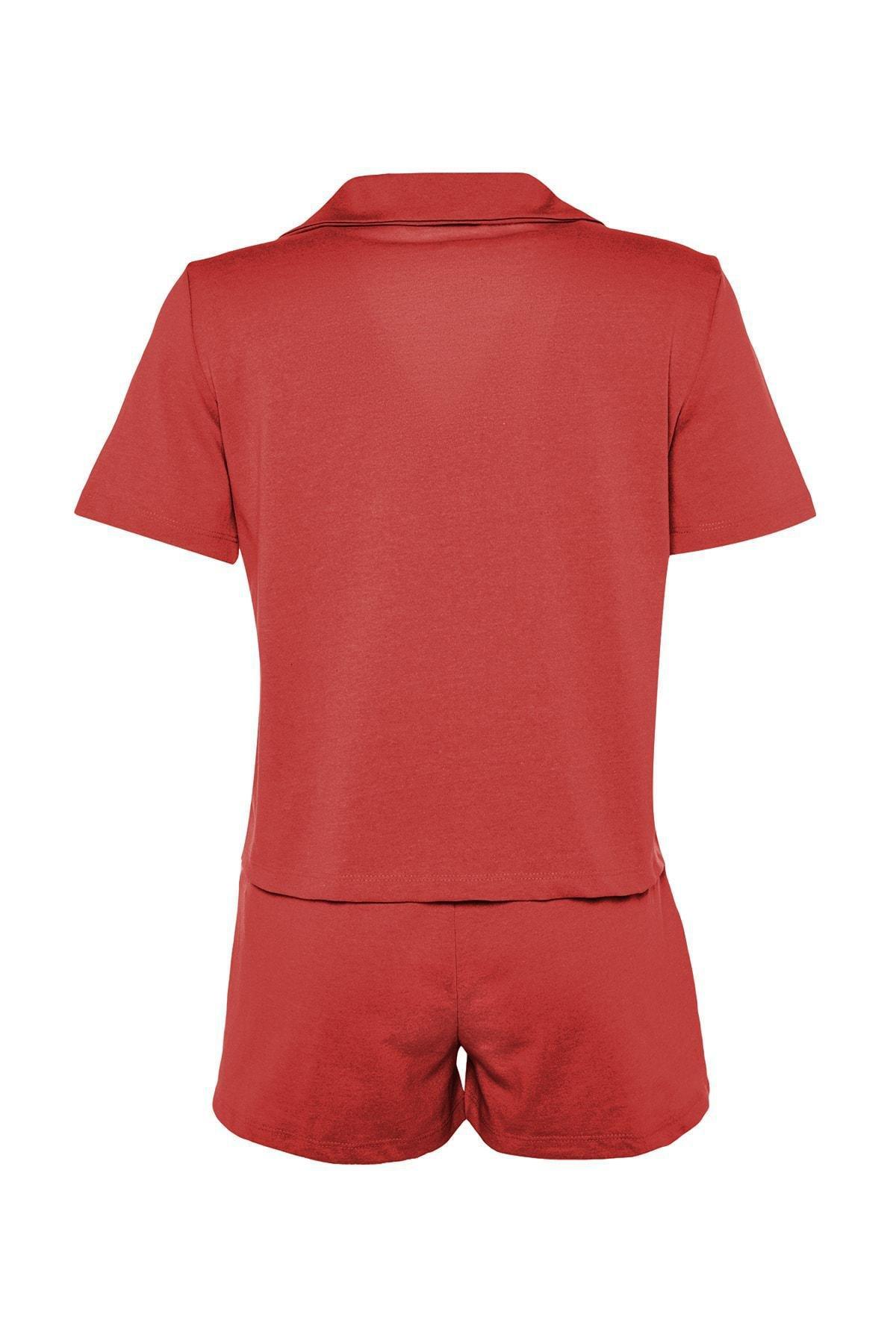 Orange Shirt Collar Pajama Set, , large image number 6