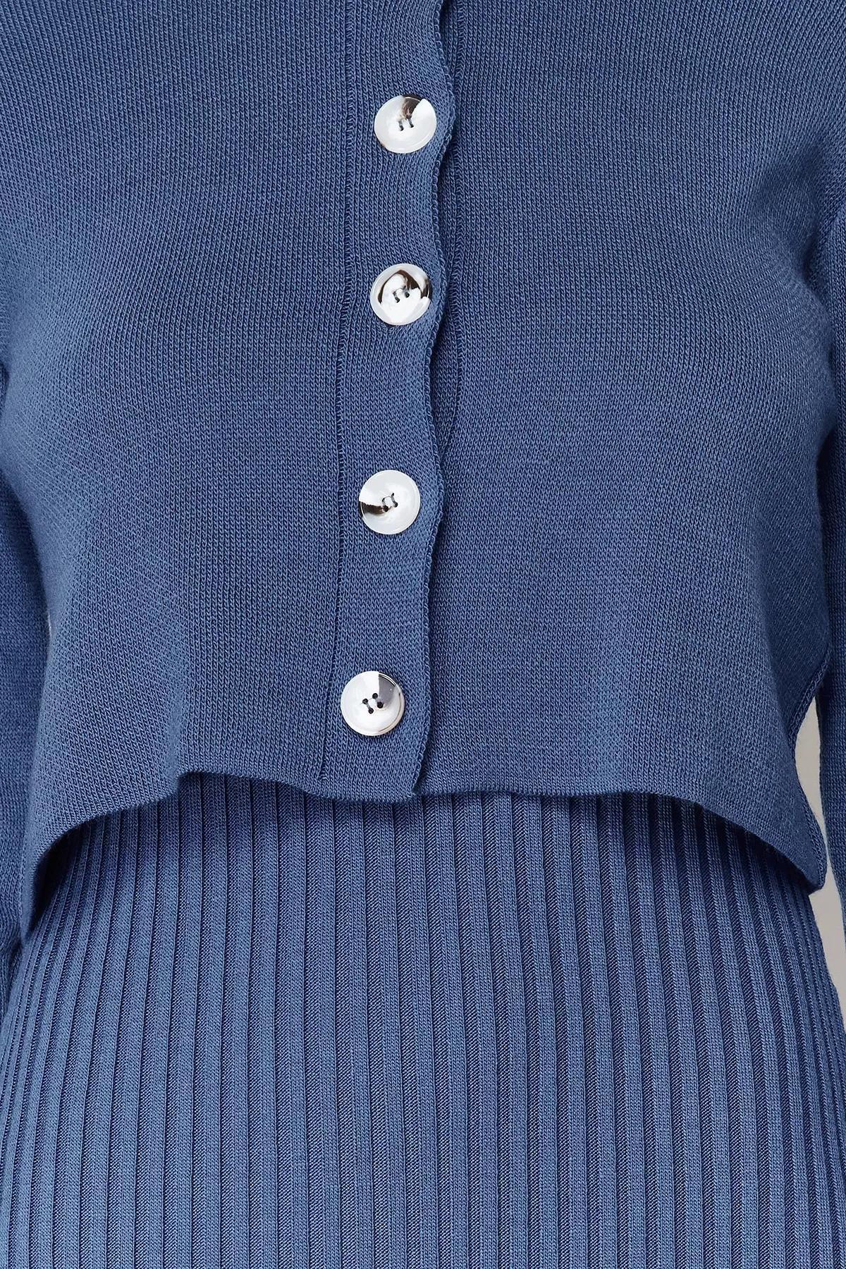 Navy Knitwear Midi Dress, Indigo, large image number 3