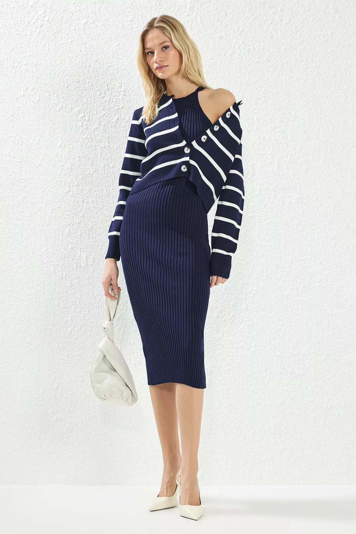Navy Midi Knitted Cardigan Dress, C101_4136, large image number 0
