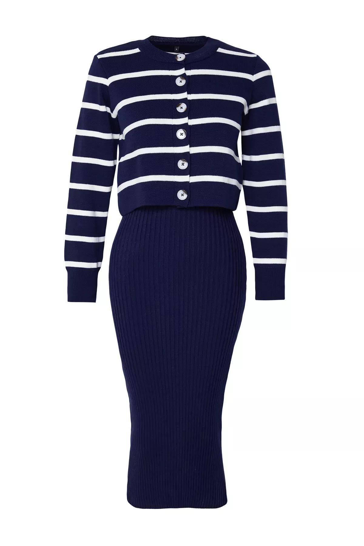 Navy Midi Knitted Cardigan Dress, C101_4136, large image number 5