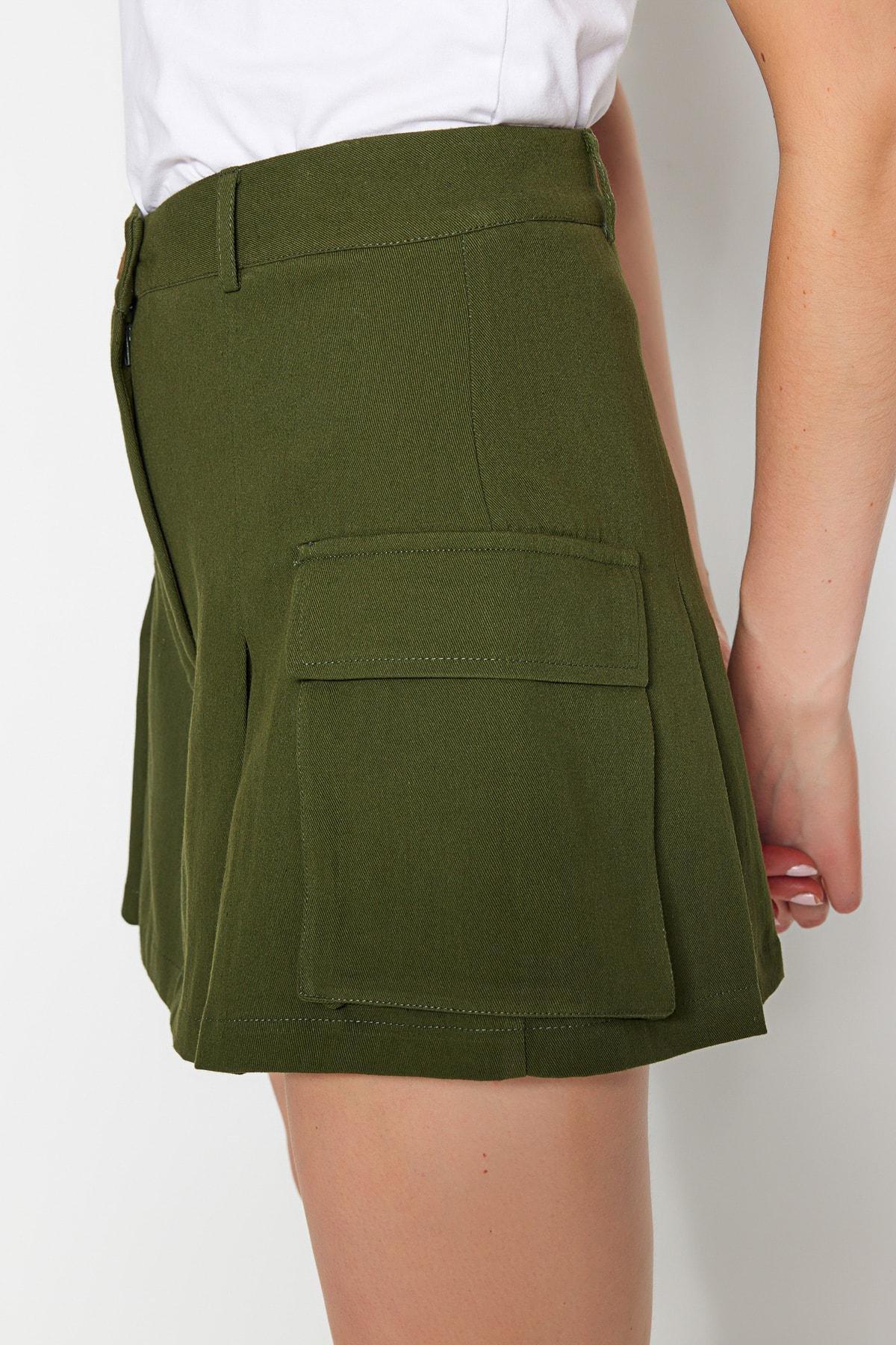 Khaki Flap Pocket Pleat Skirt, , large image number 4