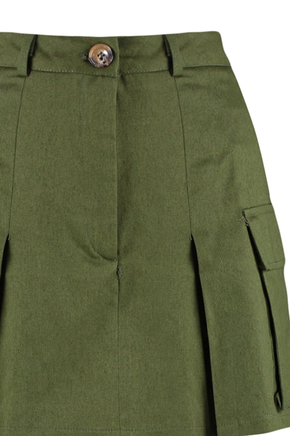 Khaki Flap Pocket Pleat Skirt, , large image number 6