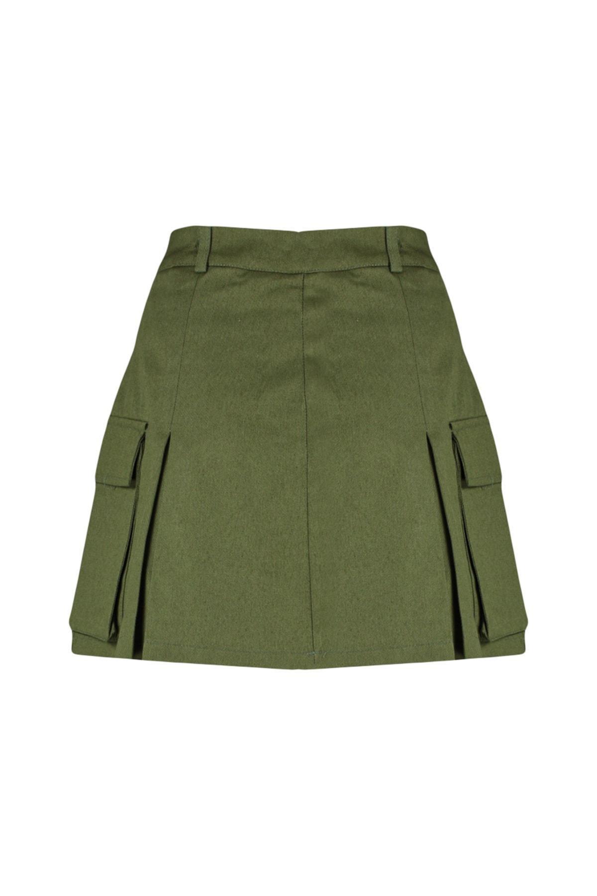 Khaki Flap Pocket Pleat Skirt, , large image number 7