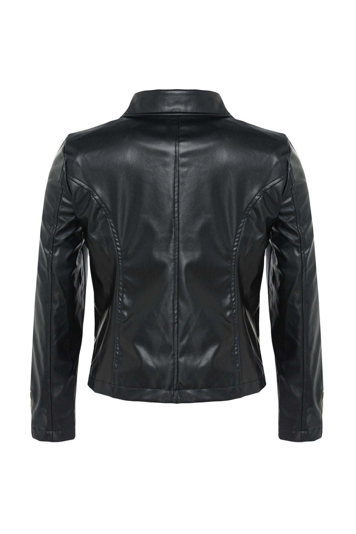 Black Plus Size Leather Biker Jacket, , large image number 5