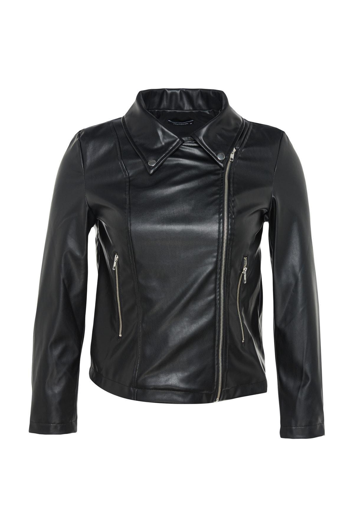Black Plus Size Leather Biker Jacket, , large image number 6