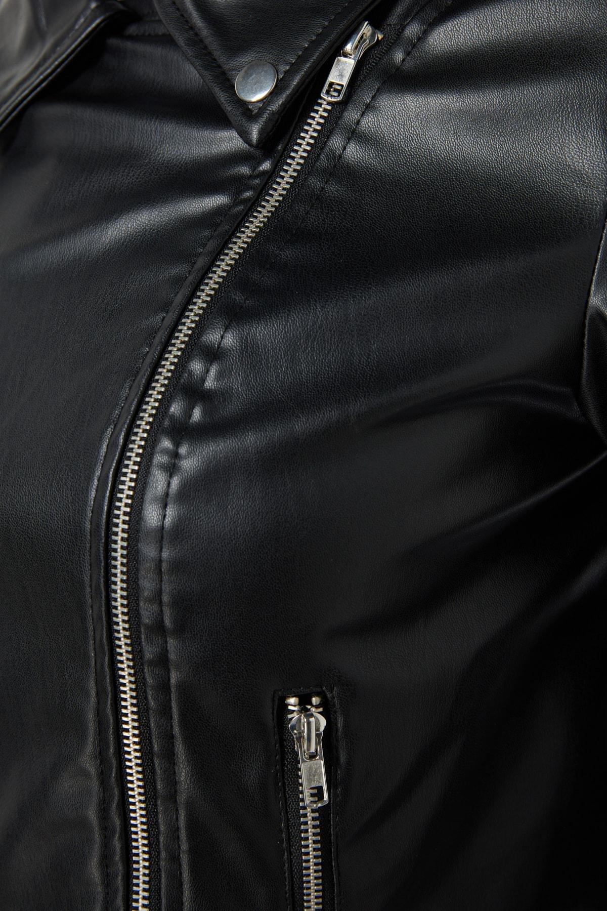 Black Plus Size Leather Biker Jacket, , large image number 7