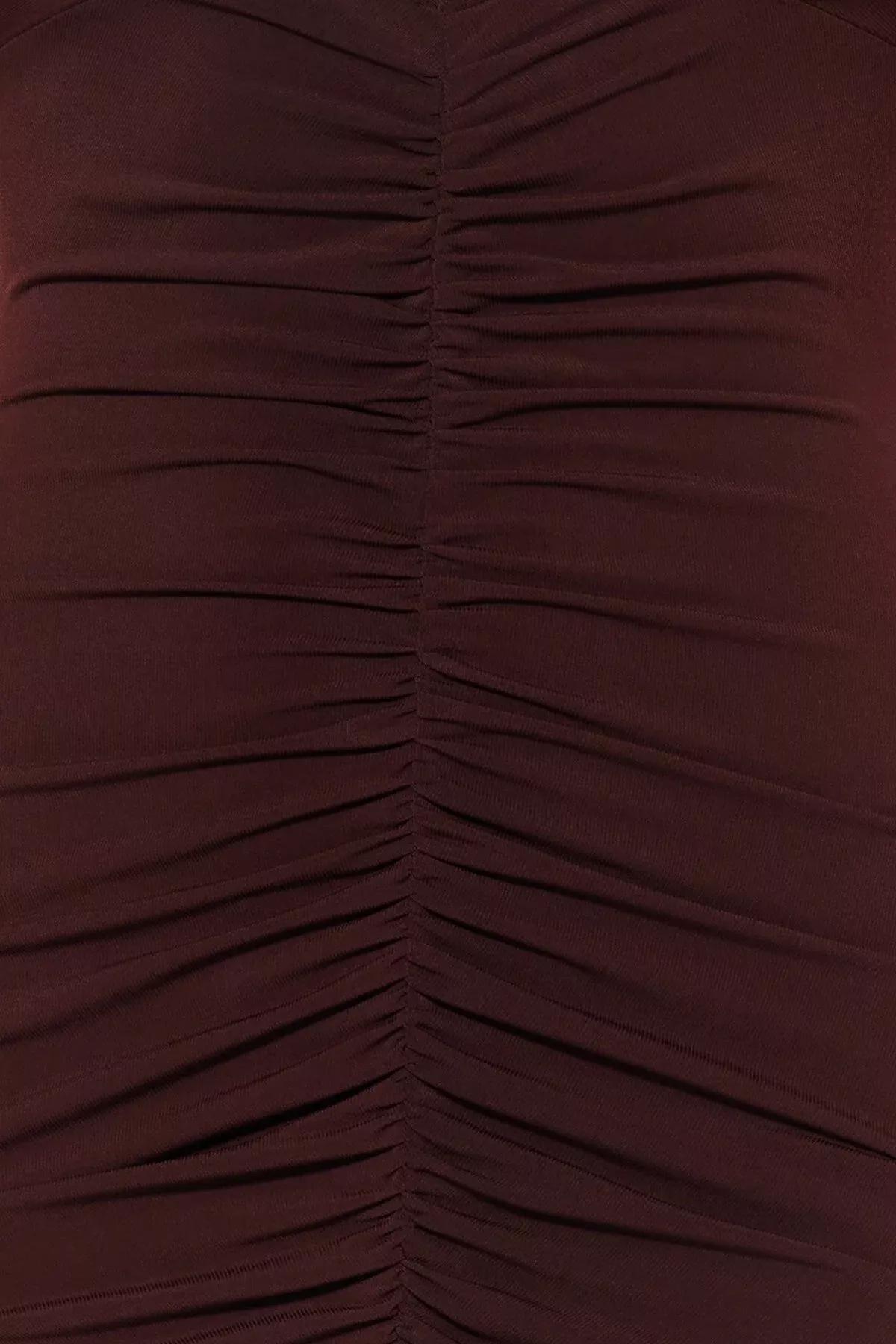 فستان بفتحة رقبة V، بني, Brown, large image number 4