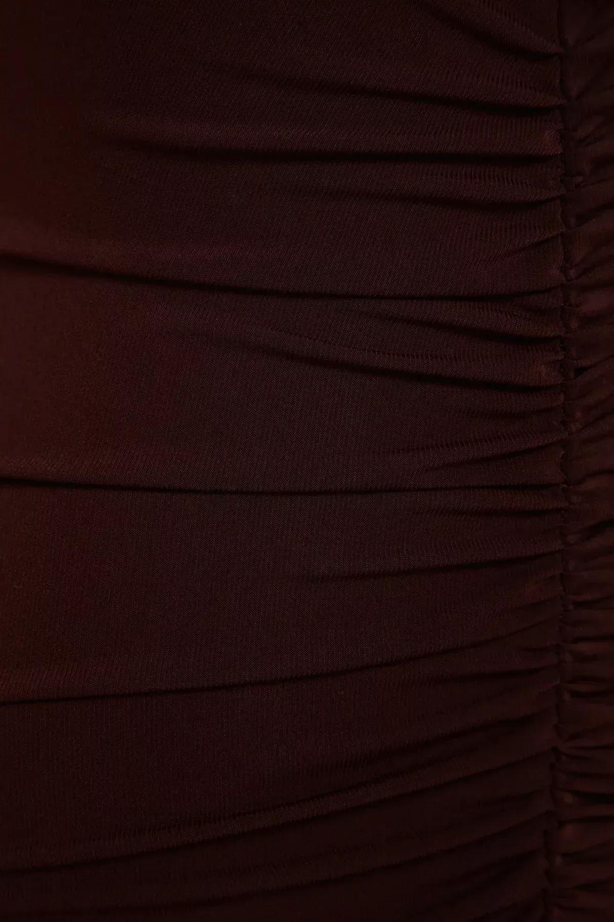 فستان بفتحة رقبة V، بني, Brown, large image number 6