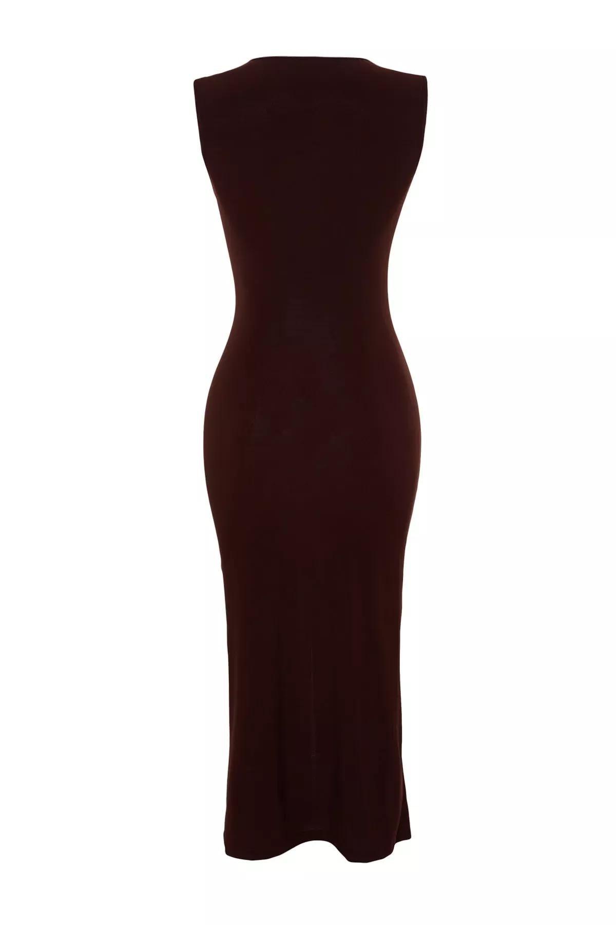 فستان بفتحة رقبة V، بني, Brown, large image number 7