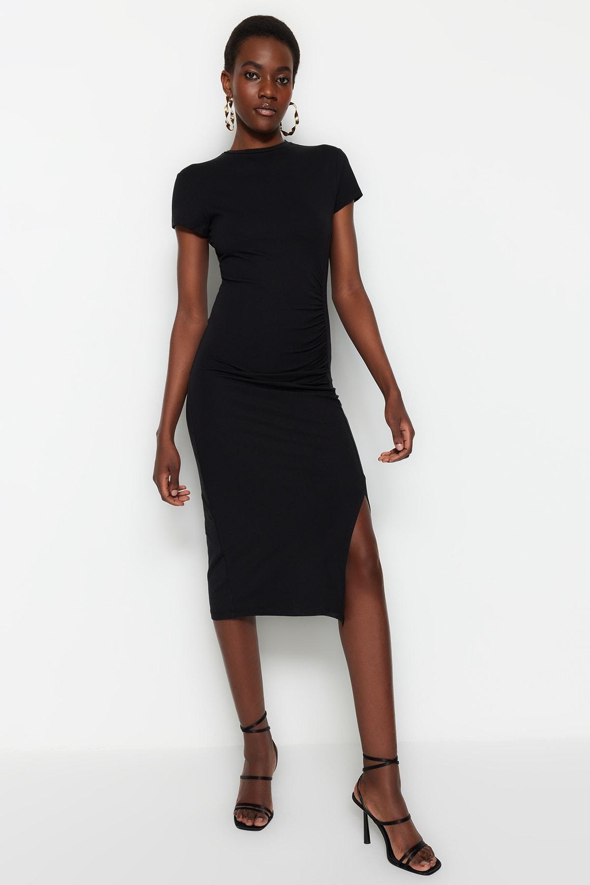 Black midi bodycon dress short sleeve clearance