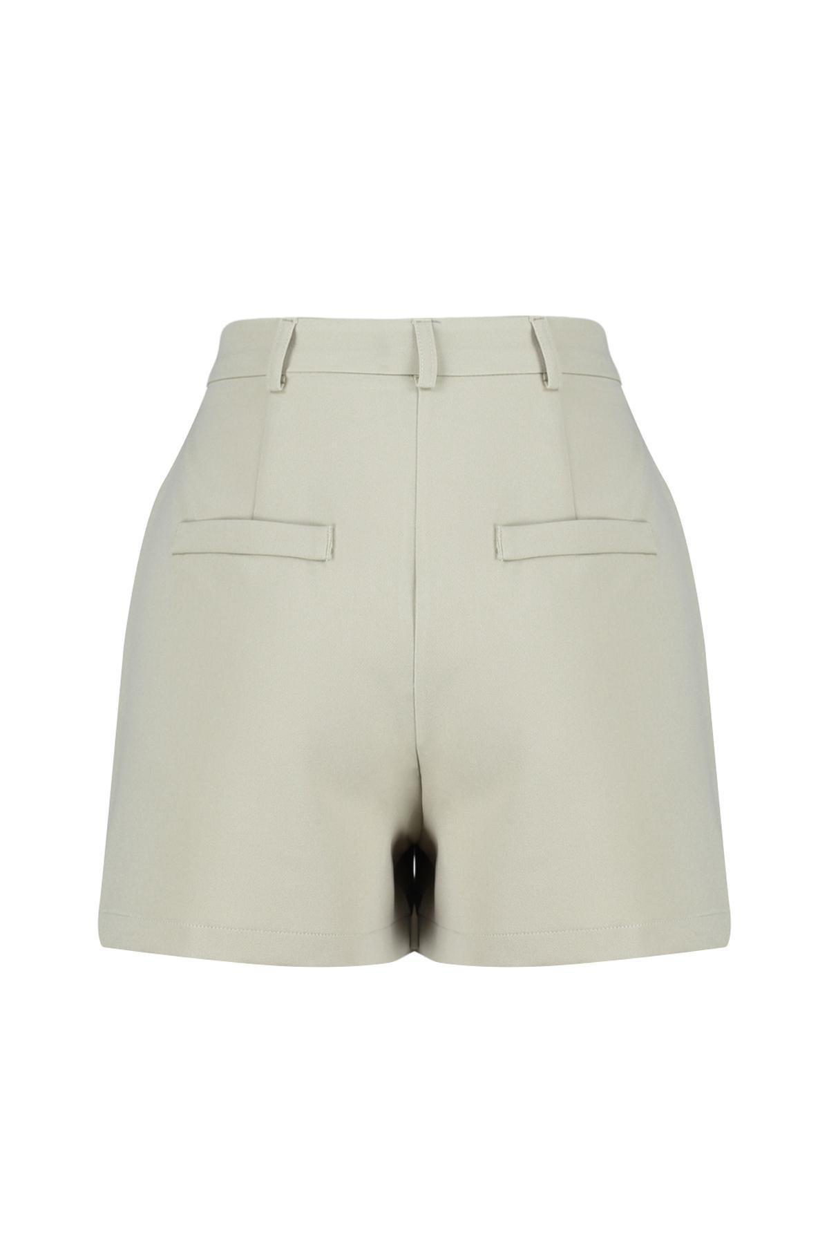 Beige Ribbed Woven Shorts, , large image number 5