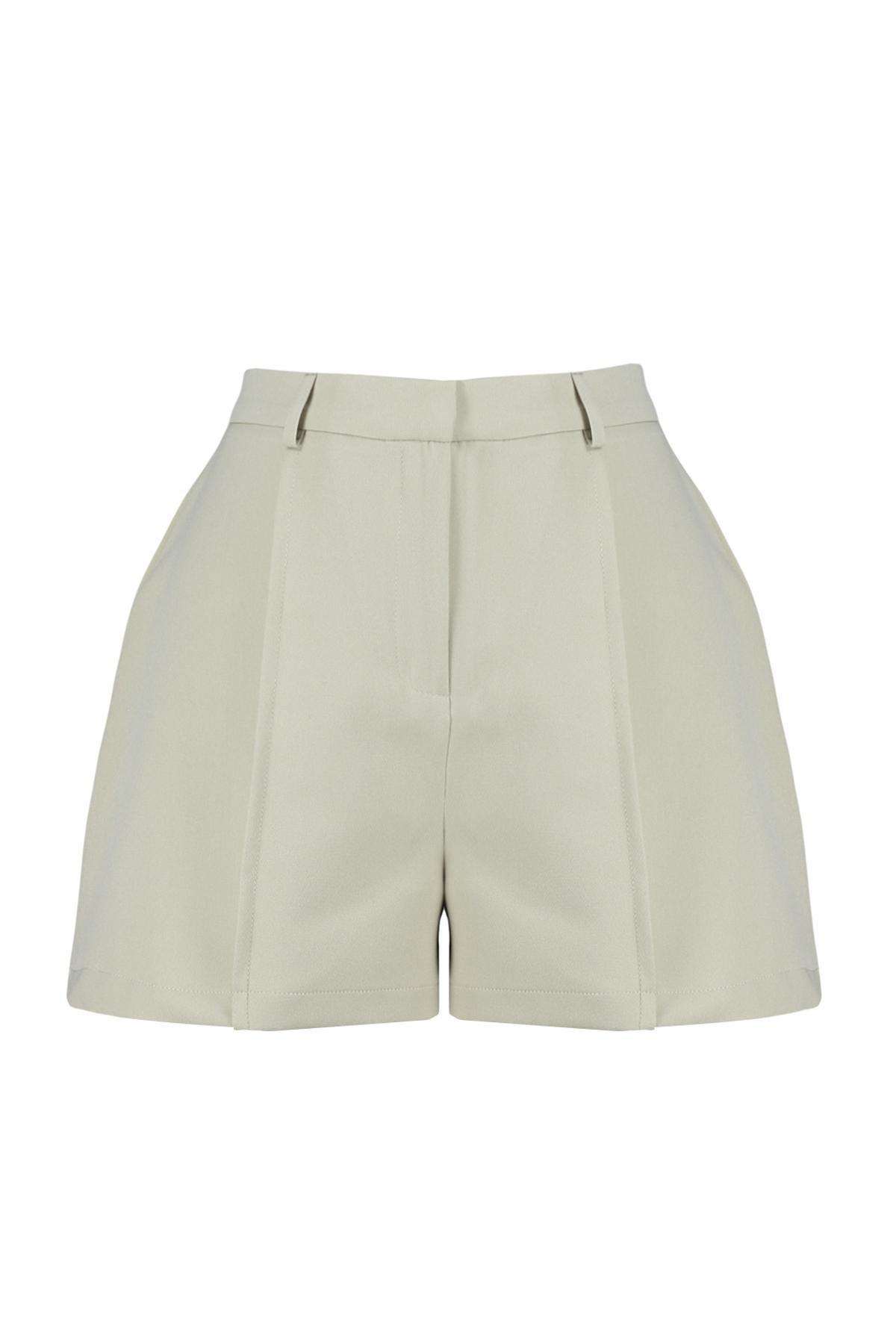Beige Ribbed Woven Shorts, , large image number 6
