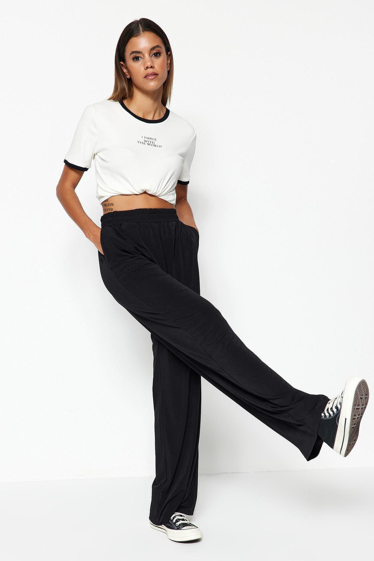 Black Wide Leg Pants, , large image number 0