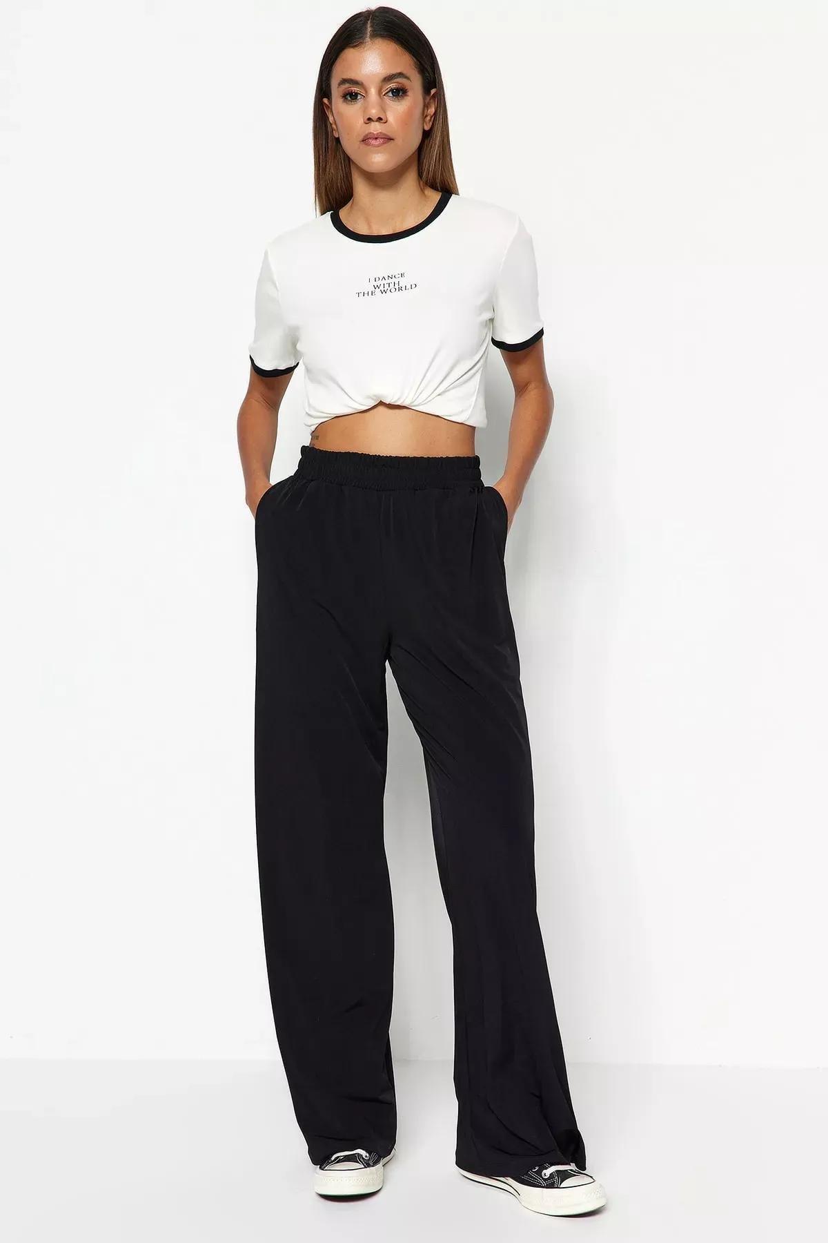 Black Wide Leg Pants, Black, medium