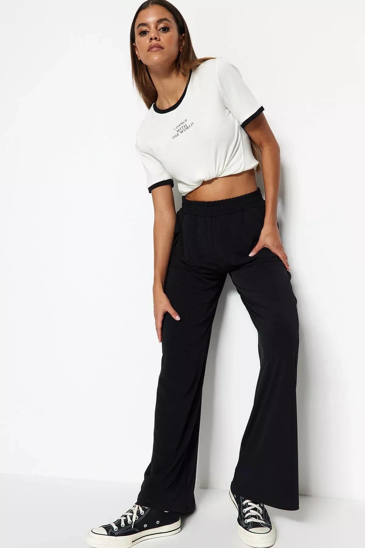Black Wide Leg Pants, Black, medium