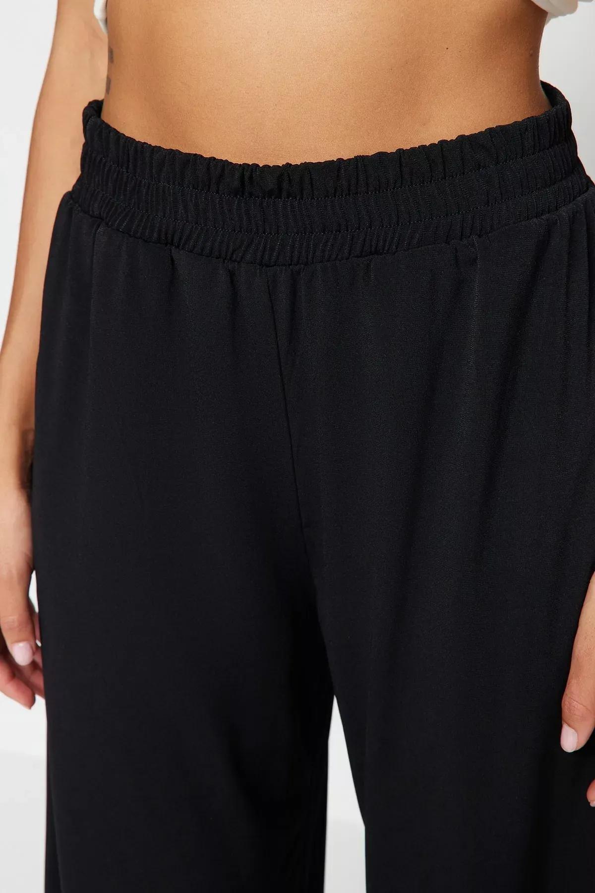 Black Wide Leg Pants, Black, large image number 4