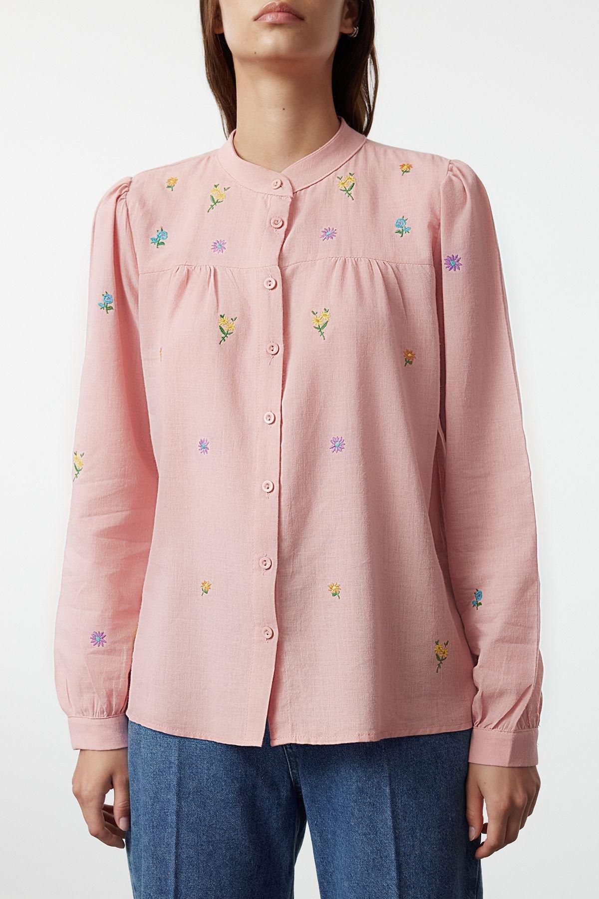 Pink Floral Embroidered Shirt, , large image number 3