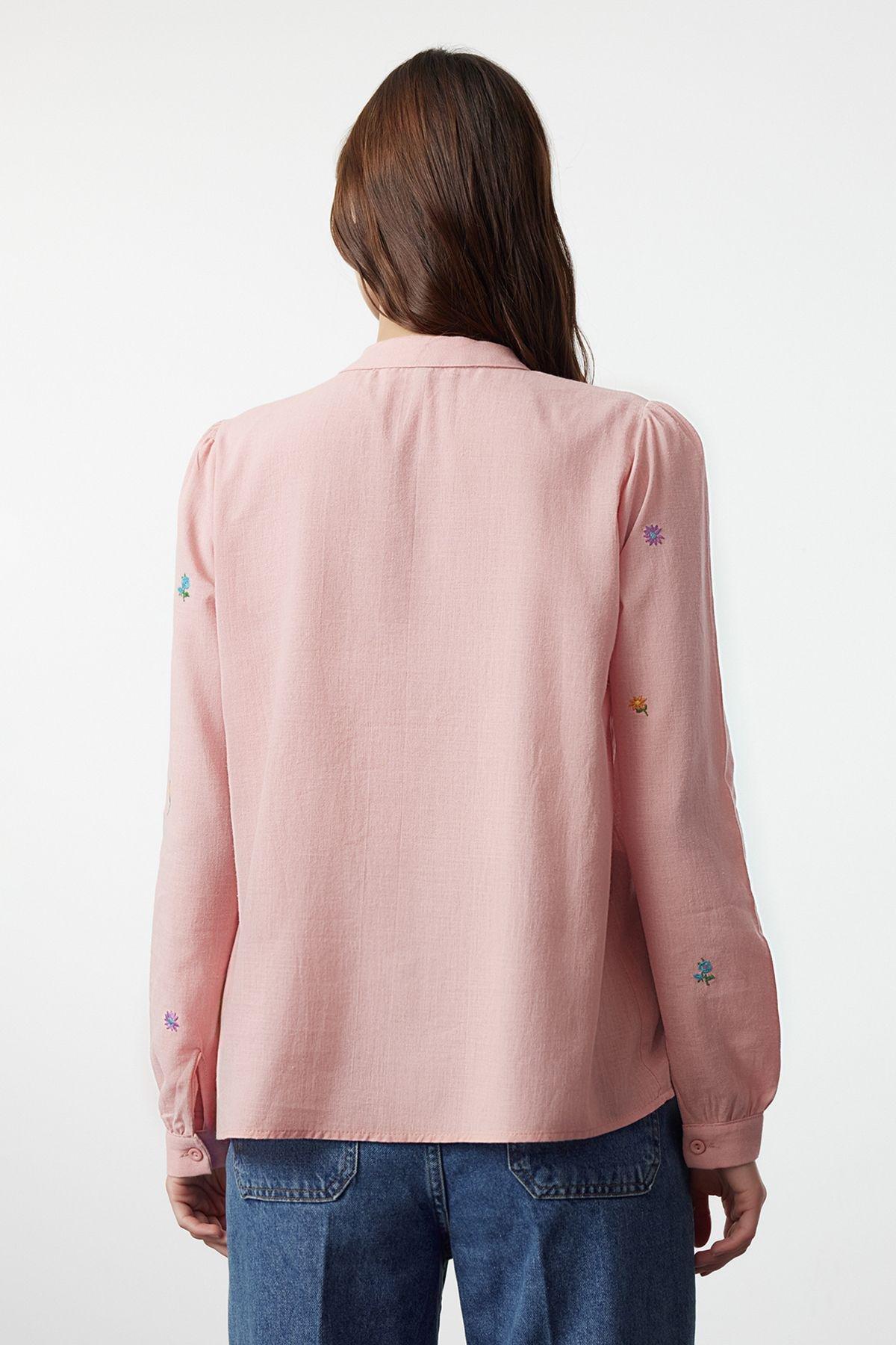 Pink Floral Embroidered Shirt, , large image number 4