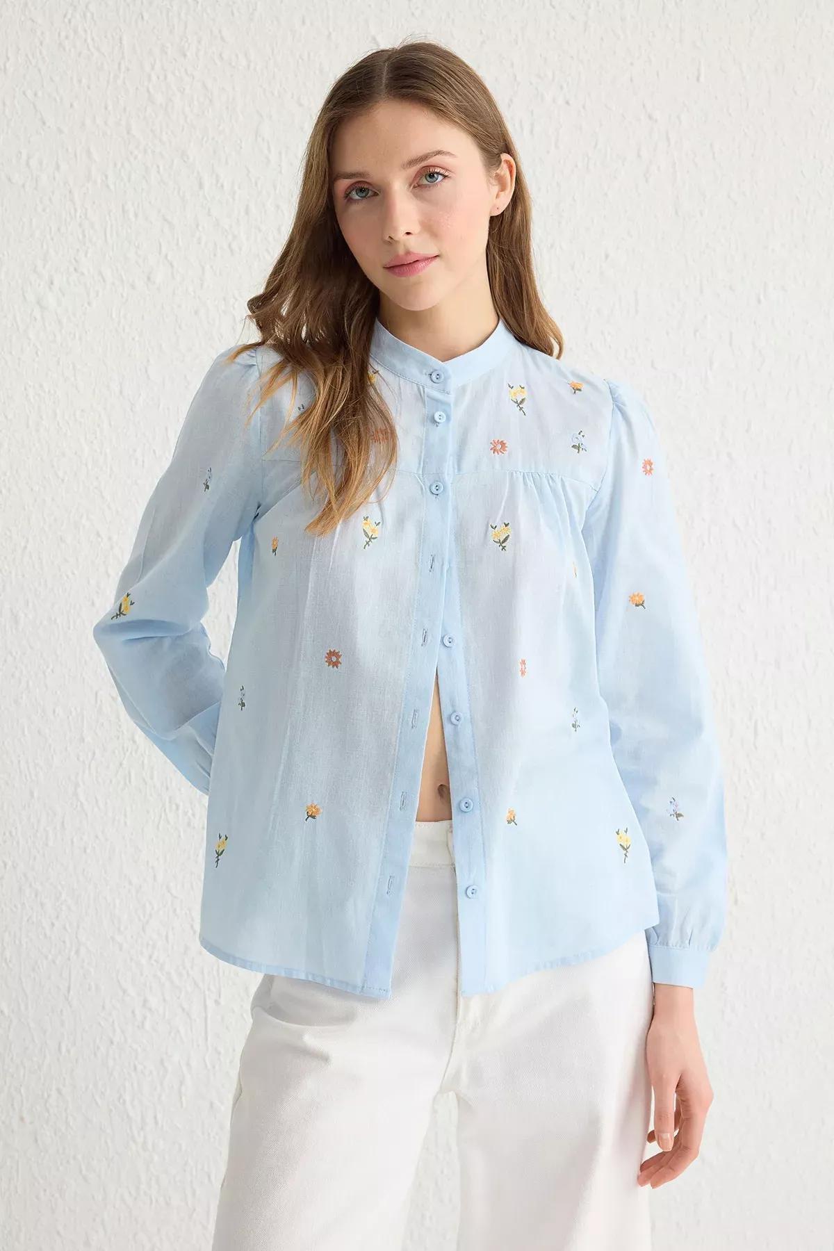 Blue Floral Embroidered Shirt, , large image number 0