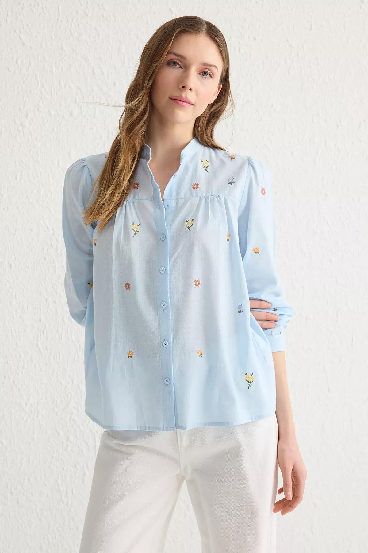 Blue Floral Embroidered Shirt, , large image number 1